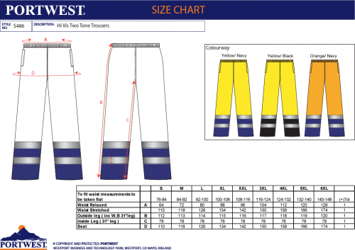 Pantaloni Hi-Vis doua tonuri, galben/negru, 5XL, regular, traffic, Portwest